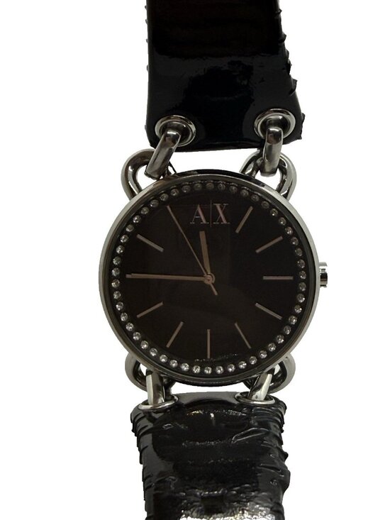 AX Armani Exchange Women\'s Watch Silver Black Leather Bracelet AX3078 Stainless main image 5